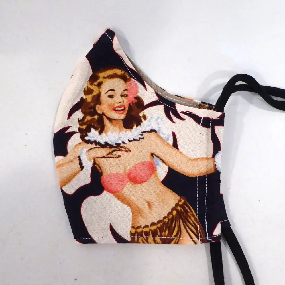NEW TIKI UNDERGROUND FACE MASK WAHINE HULA GIRL W/ DRINK STRAW HOLE ADULT SIZE